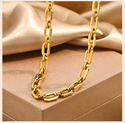 Chunky Gold Plated Link Necklace For Women, Stainless Steel Oval Thick Chain Choker Minimalist Jewelry