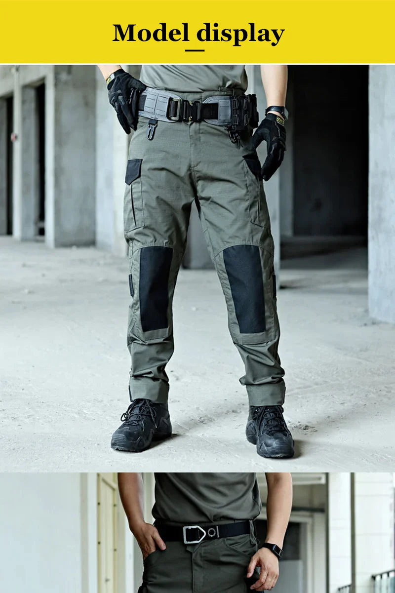 Wear-Resistant Outdoor Tactical Pants Mens Casual T-shirt Cargo Trousers Multi-pocket Waterproof Pant Hiking Training Workwear