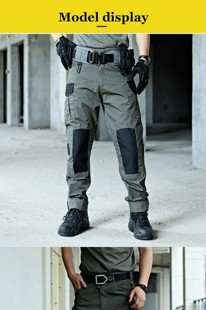 Wear-Resistant Outdoor Tactical Pants Mens Casual T-shirt Cargo Trousers Multi-pocket Waterproof Pant Hiking Training Workwear
