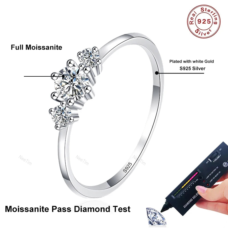 Full D Color Moissanite Rings for Women 925 Sterling Silver Lab Diamond Wedding Engagement Ring Jewelry Band Gemstone