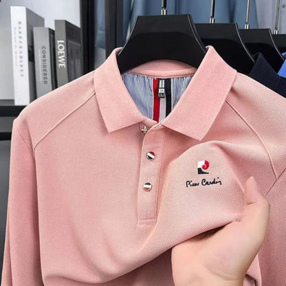 Original Design Men's Polo Shirt Lapel Long Sleeve T-Shirt Autumn New Solid Exquisite Letter Embroider Business Smart Menswear