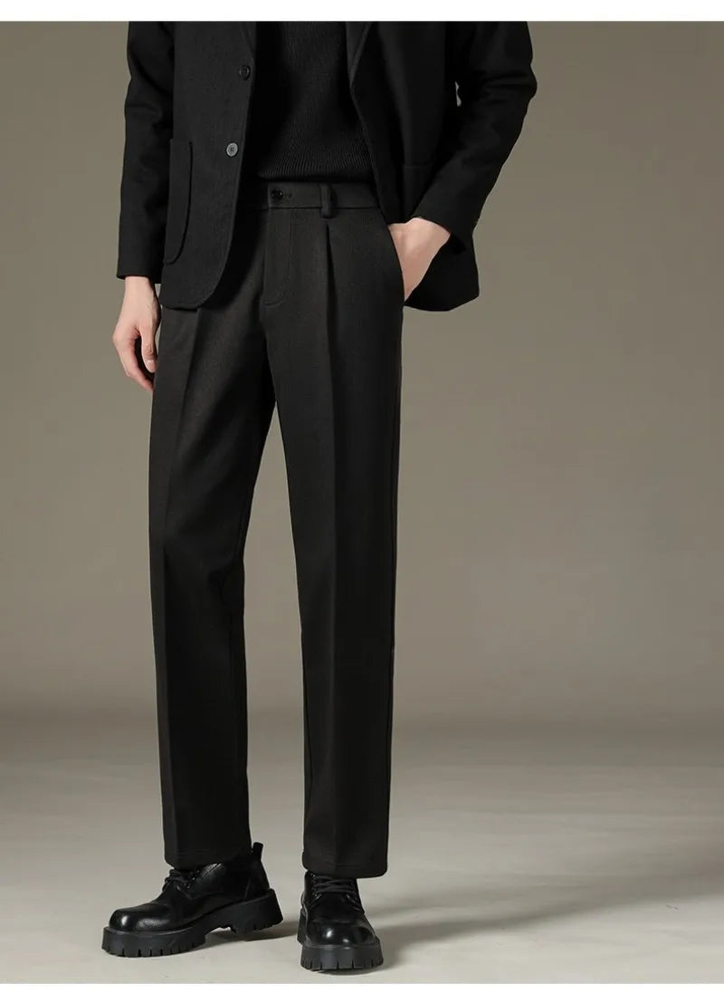 Men's Casual Straight-Leg Wool Trousers - American Style Commuting Pants Perfect for Fall/Winter 28-38