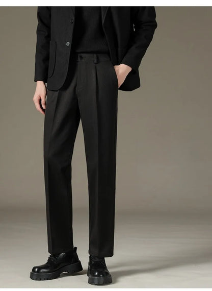 Men's Casual Straight-Leg Wool Trousers - American Style Commuting Pants Perfect for Fall/Winter 28-38