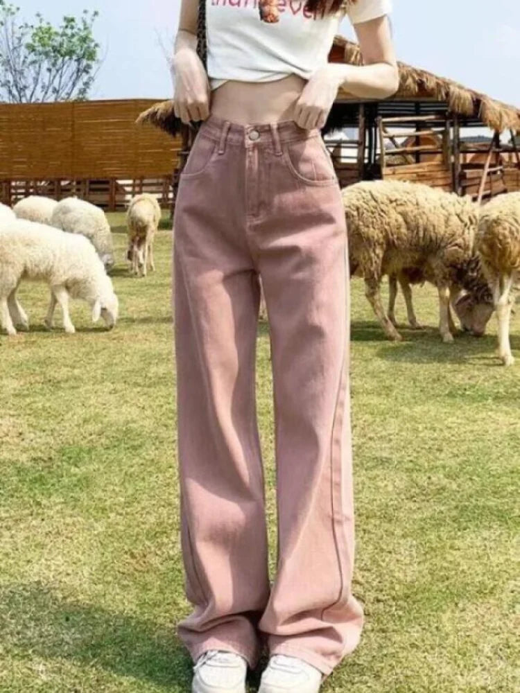 Dirty Pink High Waisted Wide Leg Jeans for Women