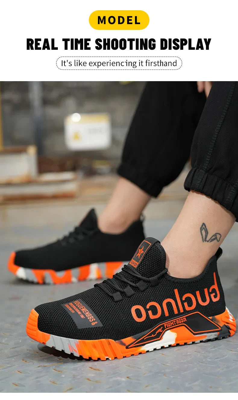 Indestructible Men Work Safety Shoes Steel Toe Work Sneakers Lightweight Anti-piercing Work Boots Industrial Construction Boots