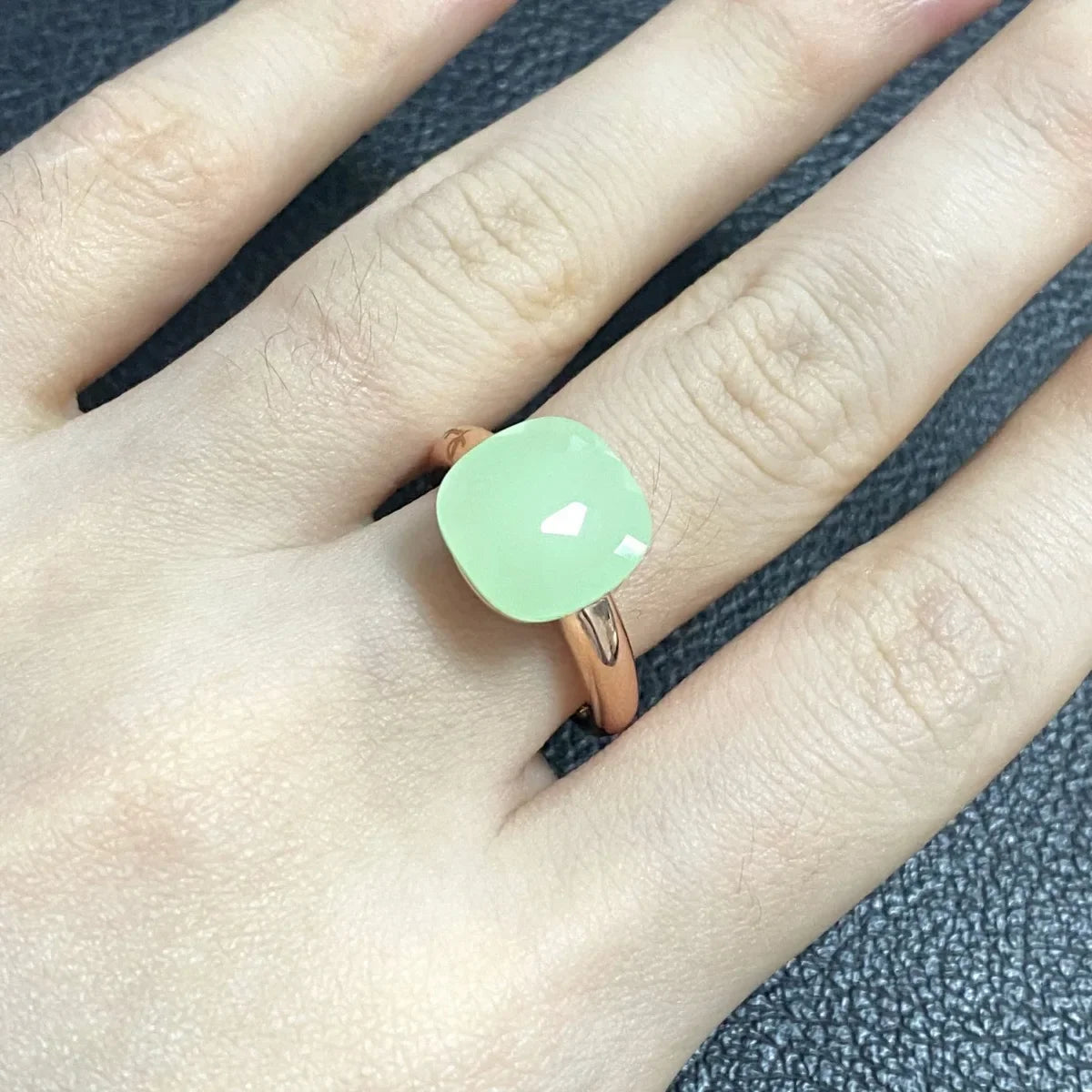 Trendy 12.6mm Flat Rose Gold Ring 35 Candy Colors Green Amethyst Turquoise Crystal Jewelry Gift for Women