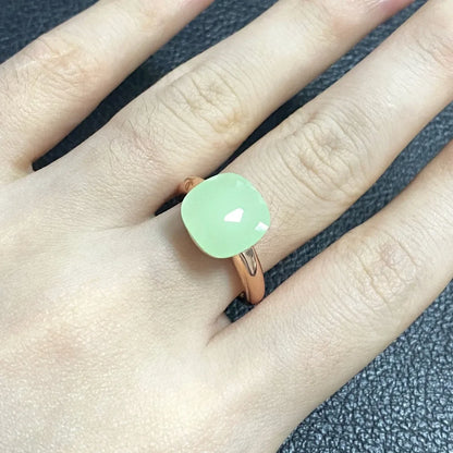 Trendy 12.6mm Flat Rose Gold Ring 35 Candy Colors Green Amethyst Turquoise Crystal Jewelry Gift for Women
