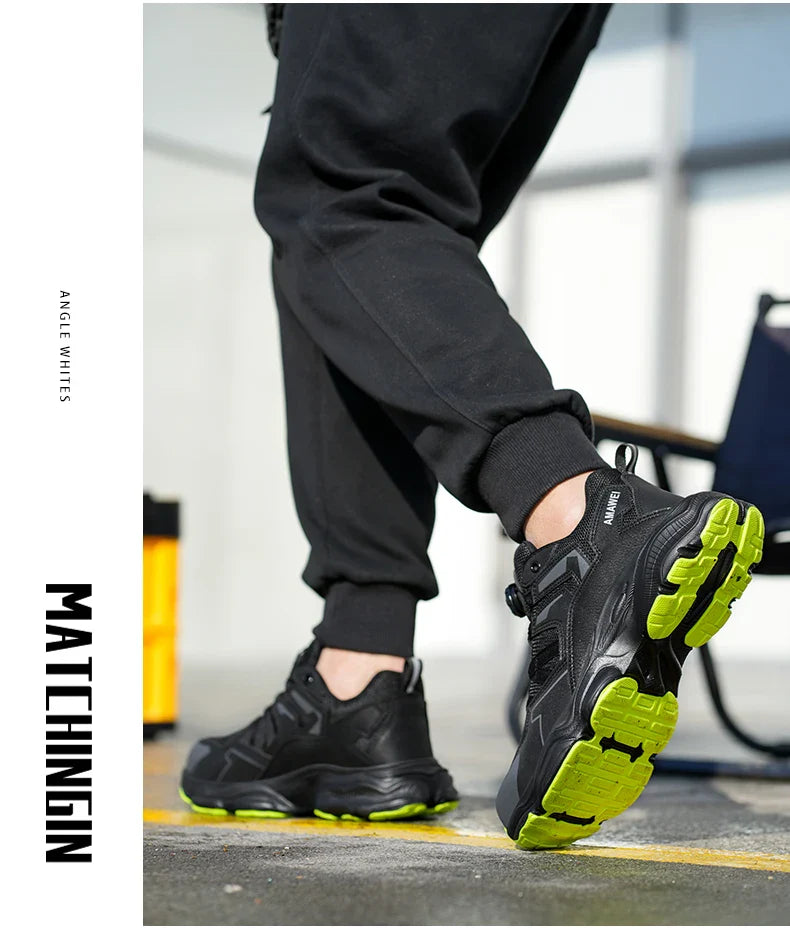 Rotating Button Safety Shoes Men Steel Toe Sneaker Work Shoes Man Puncture Proof Work Safety Boots Black Protective Shoes