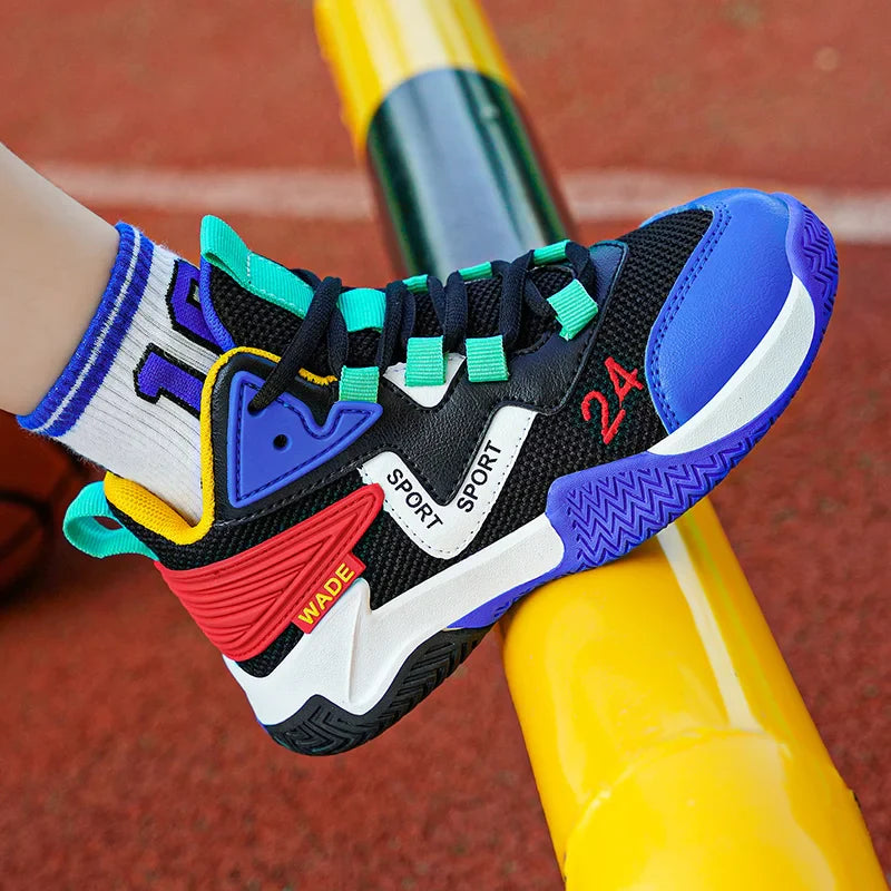 Children Basketball Shoes for Boys Girls Kids Teenagers Breathable Non-slip Lace Up Indoor Outdoor Training Sneakers Tennis Shoe