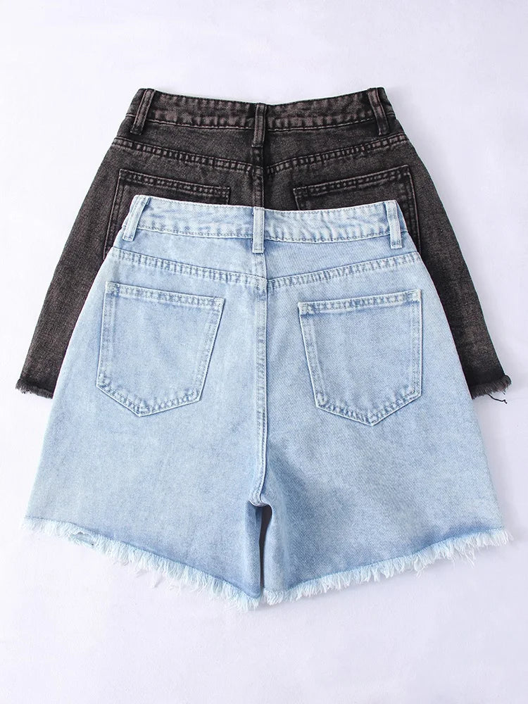 Streamgirl Blue Women's Denim Shorts Summer High Waist Casual Chic Loose Jean Shorts For Women Summer 2025 Denim Short Femme