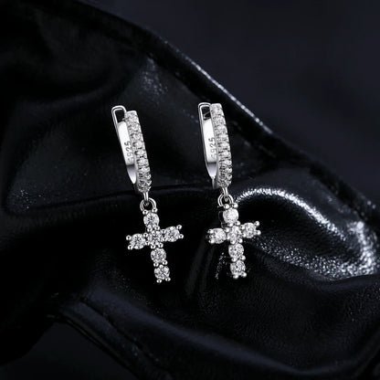 D Color VVS1 Clarity Moissanite Hoop Earrings 925 Sterling Silver Dazzling Luxury Cross Dangle For Women Fine Jewelry