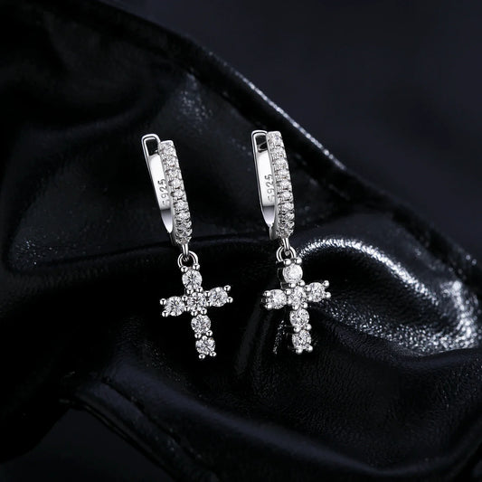 D Color VVS1 Clarity Moissanite Hoop Earrings 925 Sterling Silver Dazzling Luxury Cross Dangle For Women Fine Jewelry