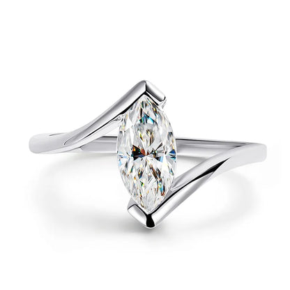 18K Plated 1CT Marquise Cut Moissanite Solitaire Ring for Women 100% 925 Sterling Silver Lab Diamond Weddind Band Bride