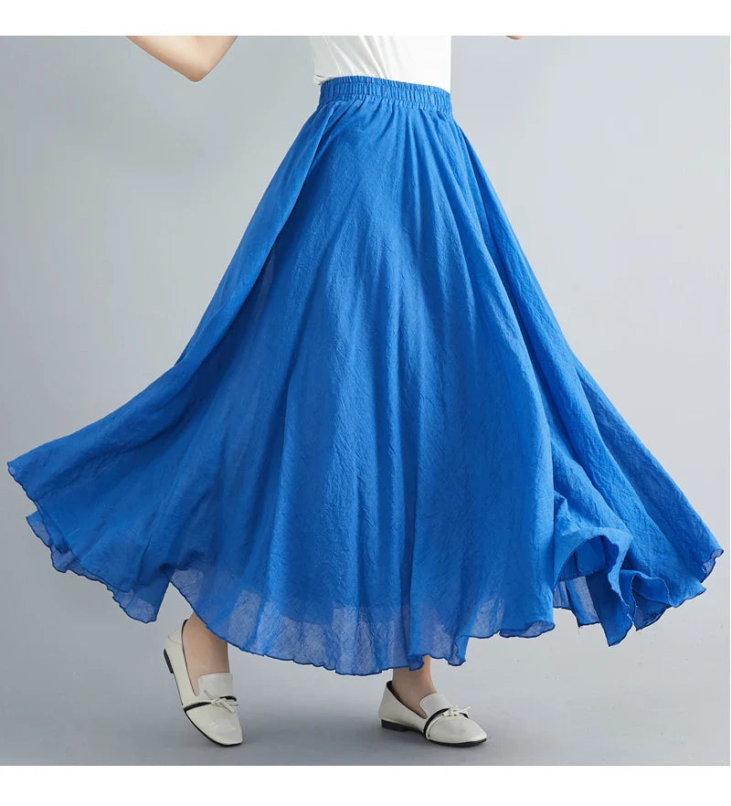 Fashion Cotton Linen Clothes Women Skirts Maxi Y2k Elegant Beach Saia Ropa Mujer Casual Vestido Boho Long Skirt Faldas Harajuku