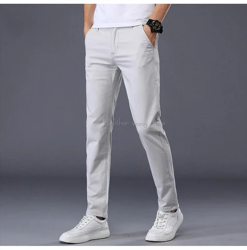 7 Colors Summer Thin Men's Casual Pants Stretch Cotton Slim Fashion Business Trousers High Quality Male Clothes