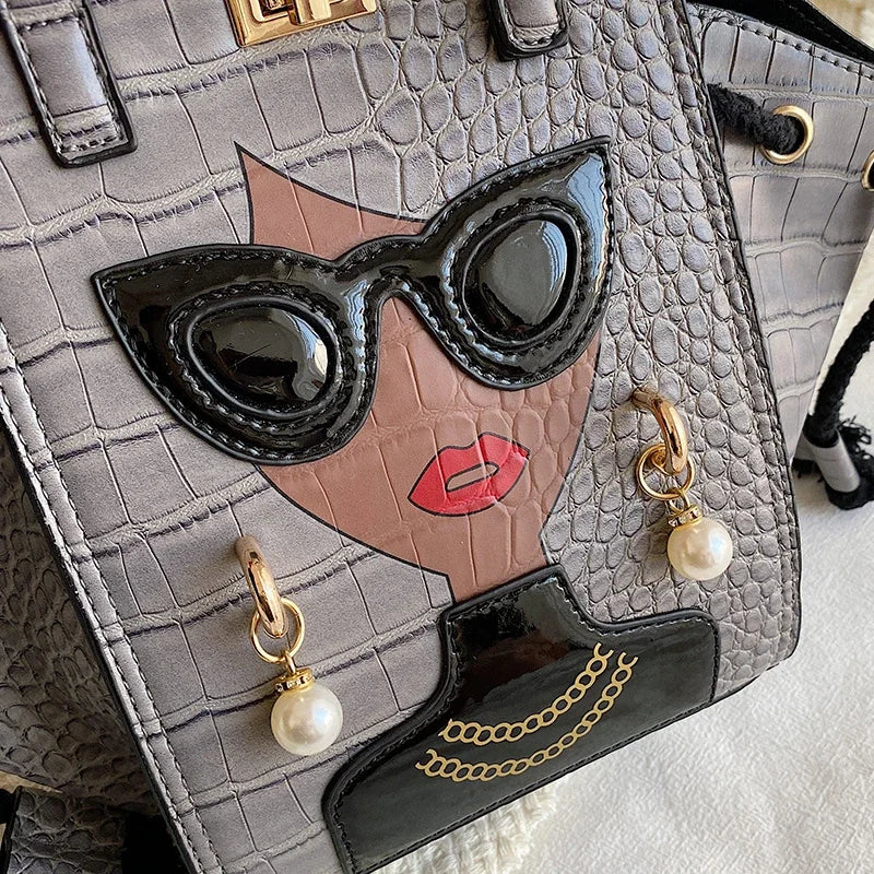 Cartoon Girl Handbag High Quality PU Leather Shoulder Bag for Women Pearl Crossbody Bag Designer Messenger Bag Female Satchel