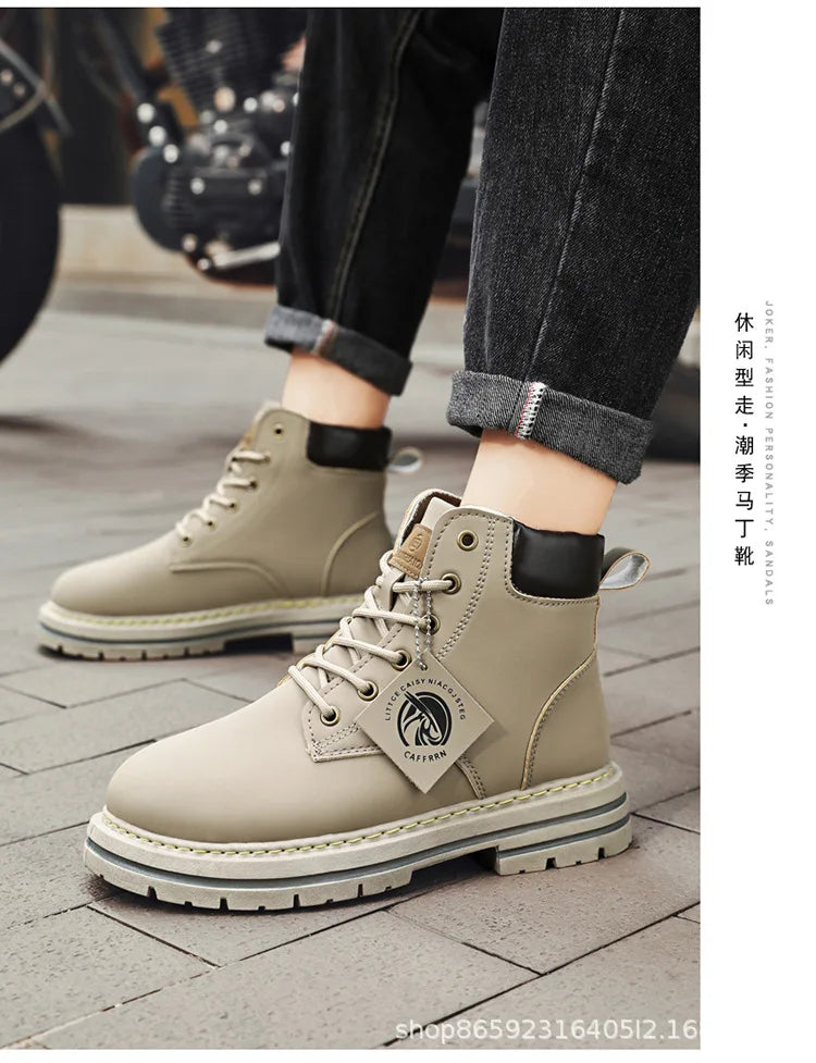 Men's Boots Lace Up 2024 Winter New High Top Leisure All-match Men's Casual Boots Non-slip Trend Rubber Men Flat Boots