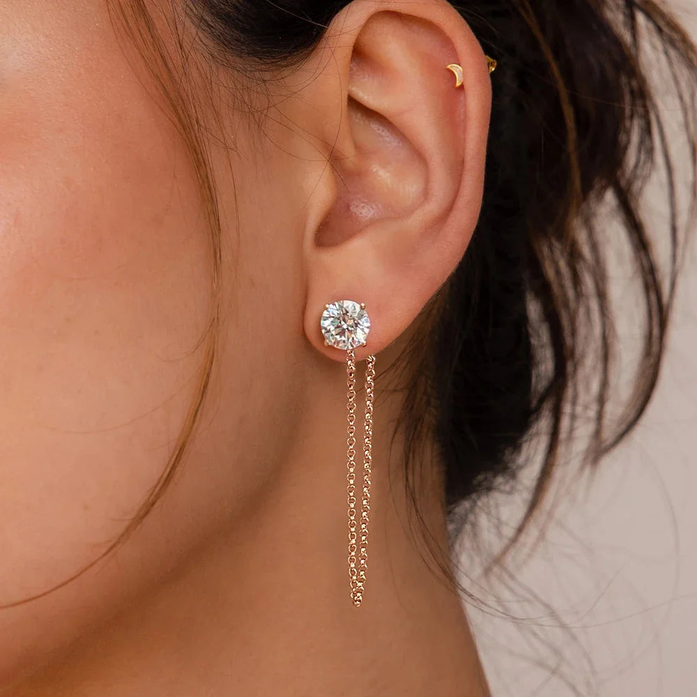 0.5-5carat Round brilliant Cut Moissanite Chain Earrings for Women Solitaire Lab Diamond Stud/Drop Earring 925 Silver with GRA
