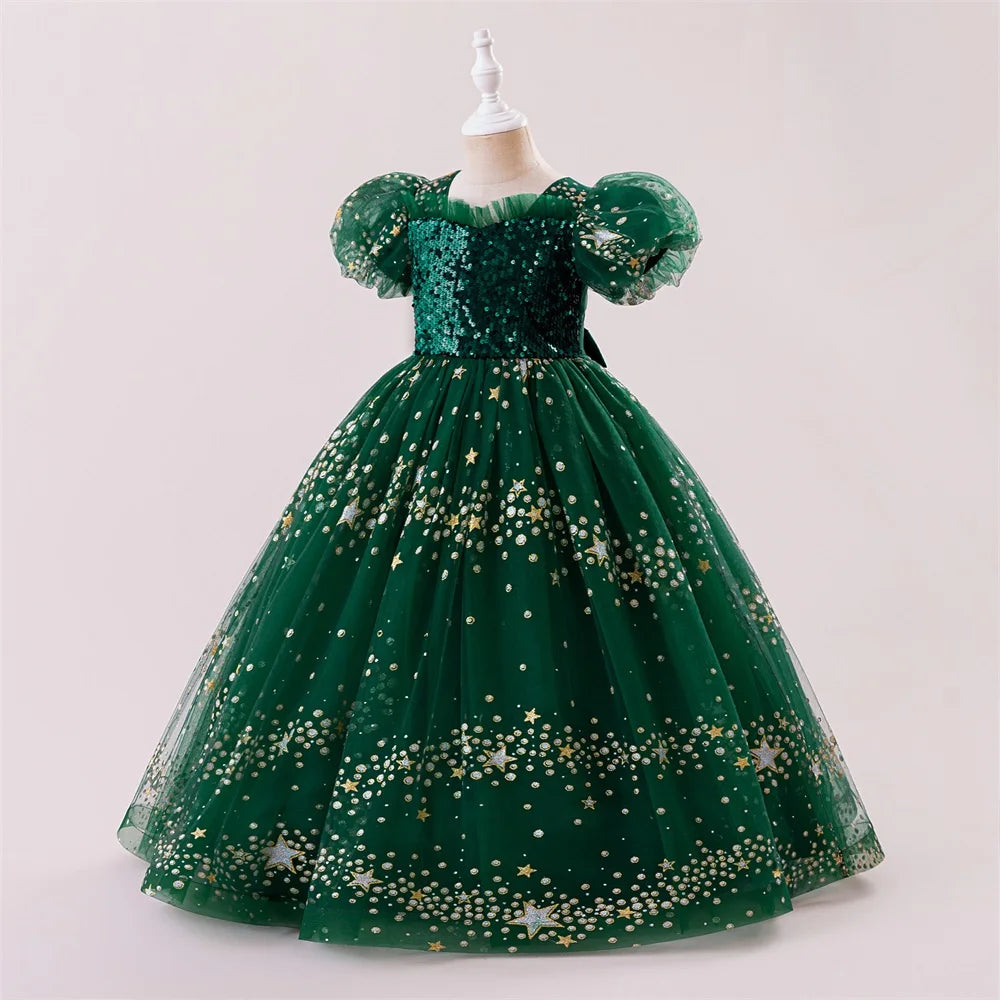 Summer Sequins Party Girls Dress Elegant Wedding Bridesmaids Birthday Prom Dresses for Girl Birthday Evening Christmas Costumes