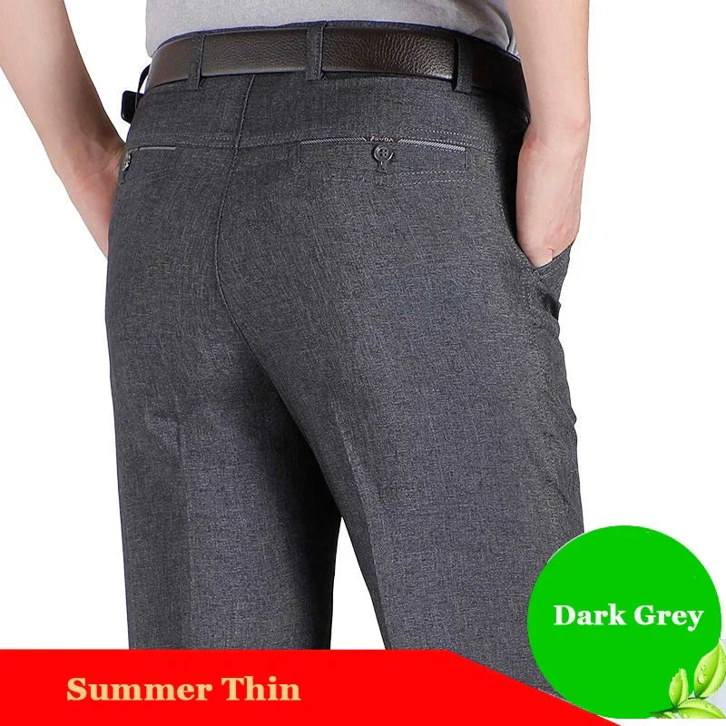 Men's Casual Business Suit Pants Full Length Soft Trim Brand Trousers Regular Straight Black Grey Large Size 28-40 GOZBKF