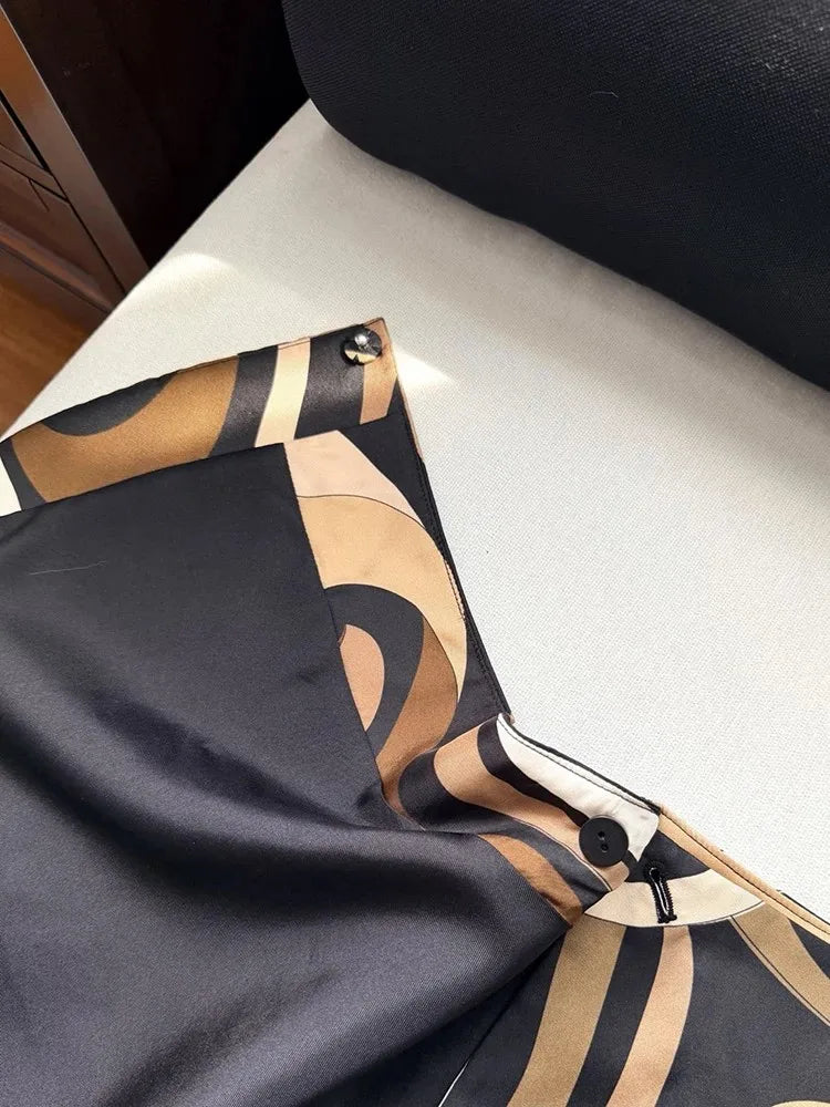 Summer Fashion Beach Style Vintage Geometric Print Silk Short Skirt Women's Party Sexy Slim Button A-Line Half Skirt