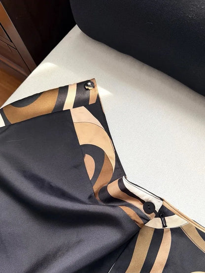 Summer Fashion Beach Style Vintage Geometric Print Silk Short Skirt Women's Party Sexy Slim Button A-Line Half Skirt