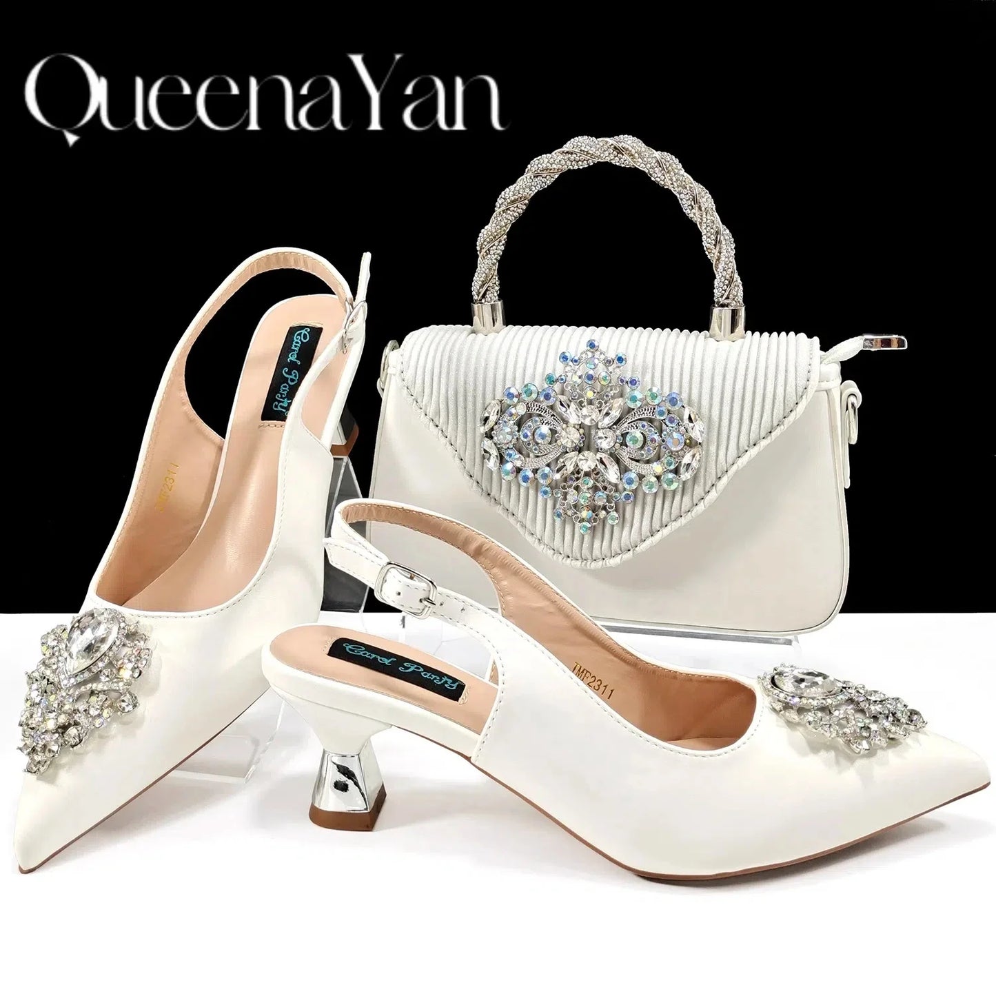 Pointed-Toe Luxury Style Women High Heels Sandal With Bag Set Orange Color for Wedding Party