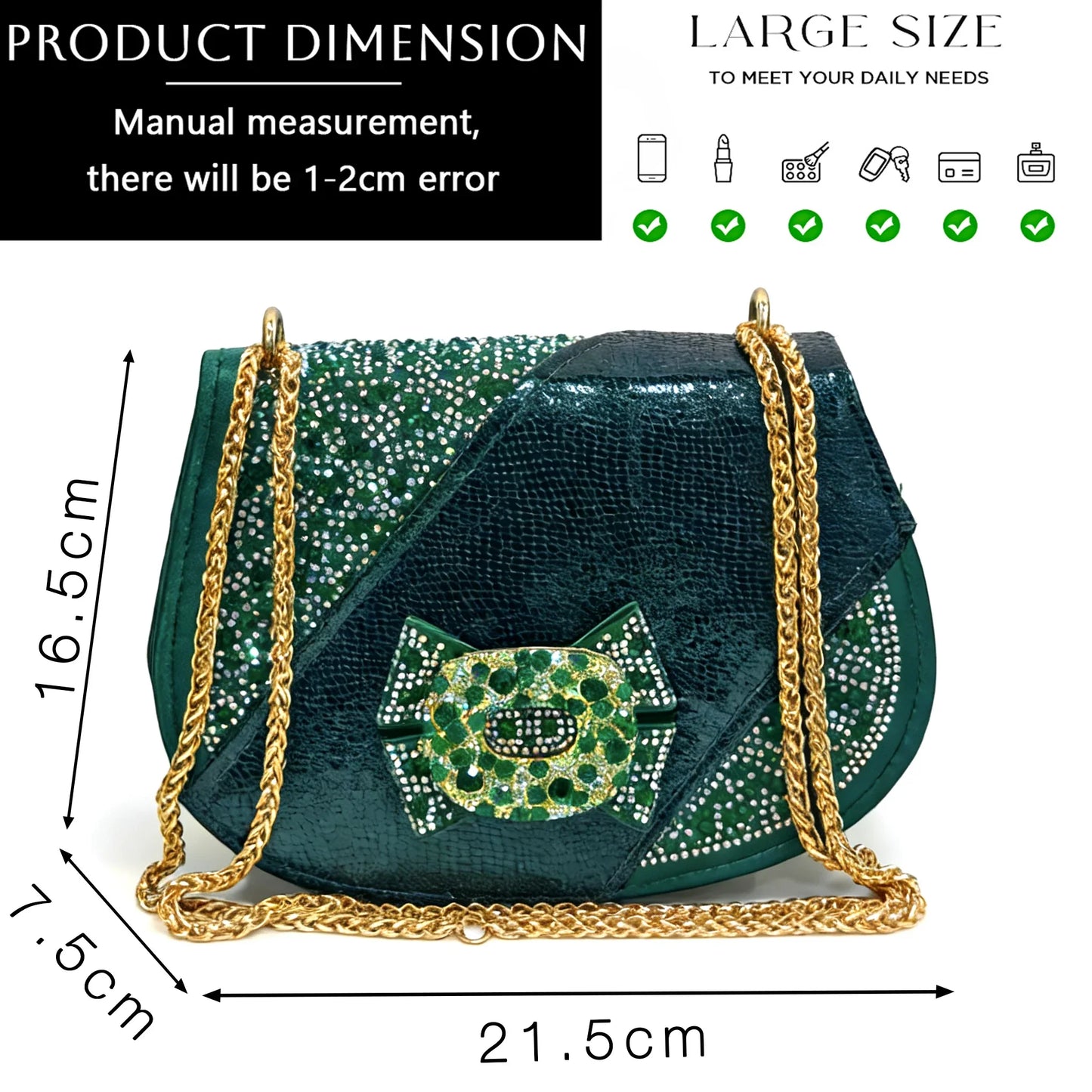 Elegant Rhinestone Peep Toe High Heels for Women - Luxury Italian Dark Green Sandals with Coordinating Bag