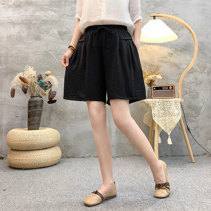 Plus sizeIce Silk Elastic Waist Wide-Leg Shorts Female Summer High Waist Drape Korean Casual Loose Soft Women's Shorts