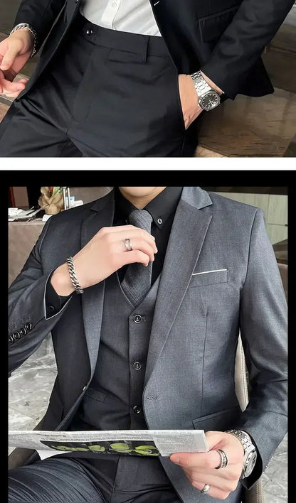 S-8XL (Blazer+ Vest + Pants) Men's fashion casual outdoor gentleman business wedding slim-fit formal British style wedding suit