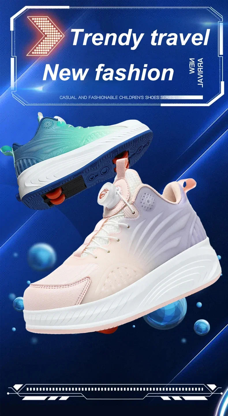 New Glow-in-the-dark Rotary Roller Skates Girls Invisible Four-wheel Retractable Walk-on Shoes Boy for Students Sizes 29-41