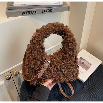 Plush Sweet Shoulder Bags for Women Cute Autumn and Winter 2025 New Versatile Fashion Large Capacity Women's Handbags