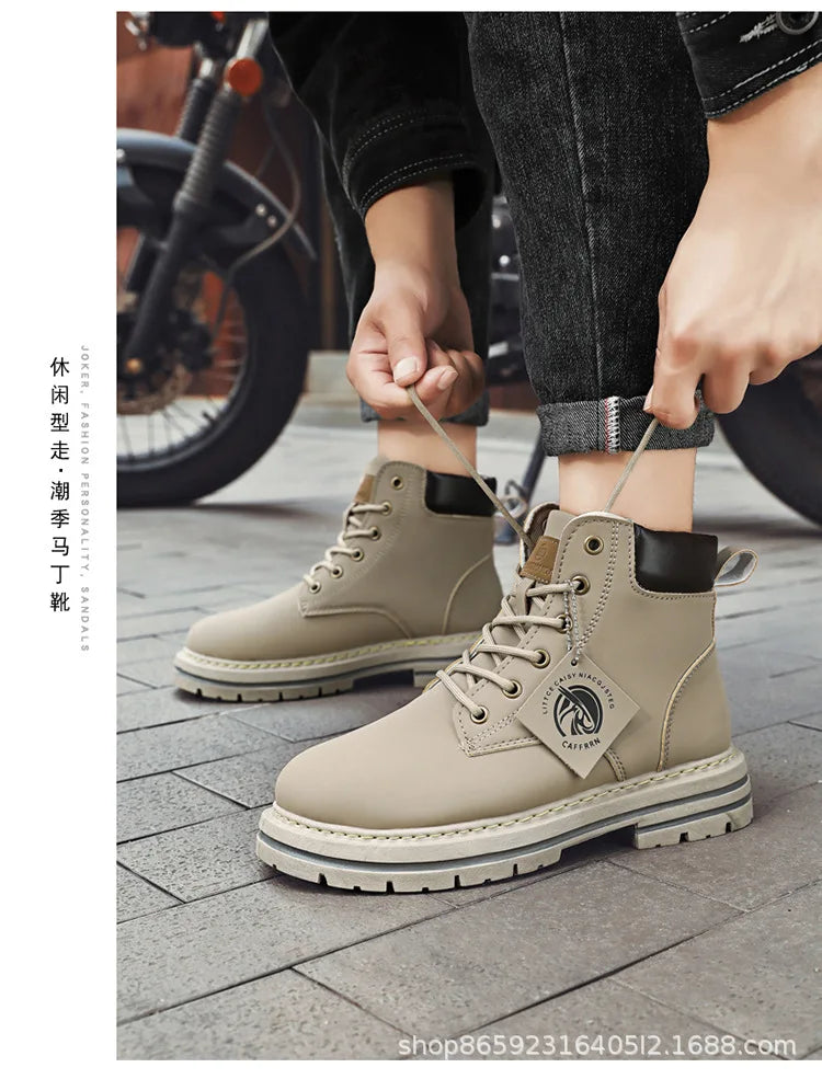Men's Boots Lace Up 2024 Winter New High Top Leisure All-match Men's Casual Boots Non-slip Trend Rubber Men Flat Boots