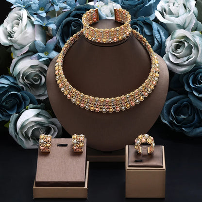 Dubai Casamento Nupcial Conjuntos Completos De Joias Para Mulheres Festa Luxo Nigéria Banhado A Ouro Contas Gargantilha Colar Conjunto De Joias