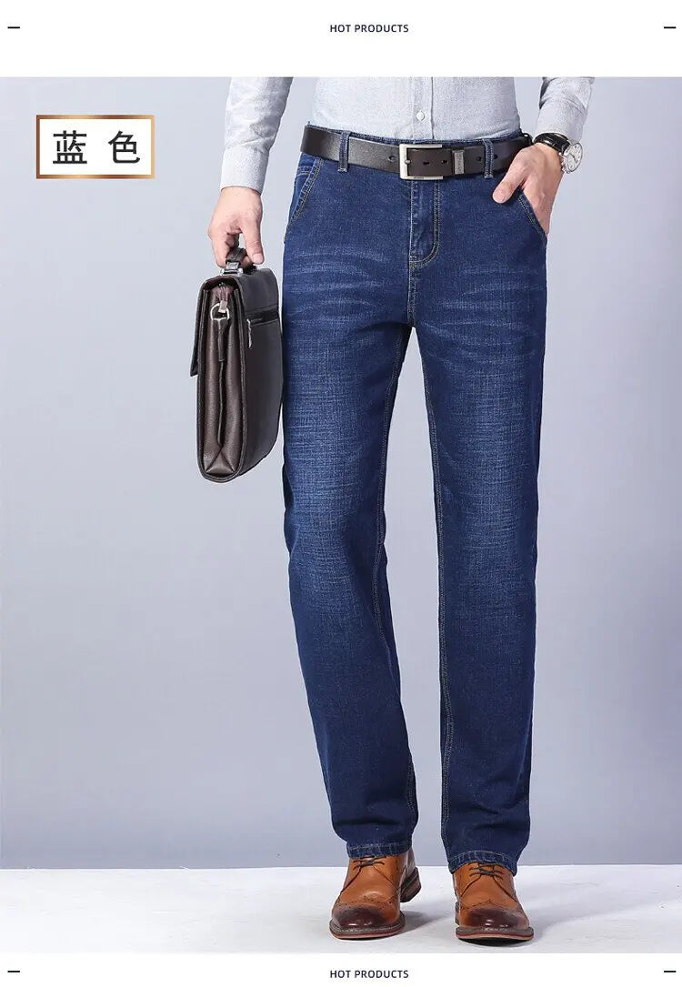 2024 Spring and Autumn New Fashion Trend Solid Color Straight Leg Jeans Men's Casual Relaxed Comfortable Breathable Trousers