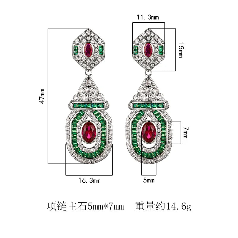 Luxury 18K Solid Platinum PT950 certifid new true red corundum palace style high-end earrings for women