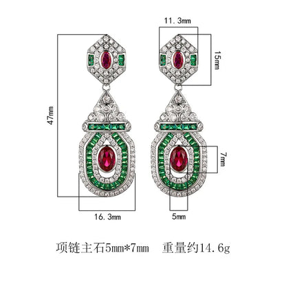 Luxury 18K Solid Platinum PT950 certifid new true red corundum palace style high-end earrings for women