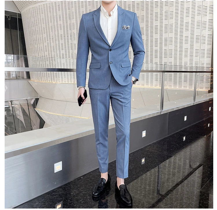 Conjunto de Terno Masculino de Negócios Slim Fit Três Peças 2025 de Alto Padrão Estilo Coreano para Casamento Noivo Festa Terno Colete Calças M-4XL
