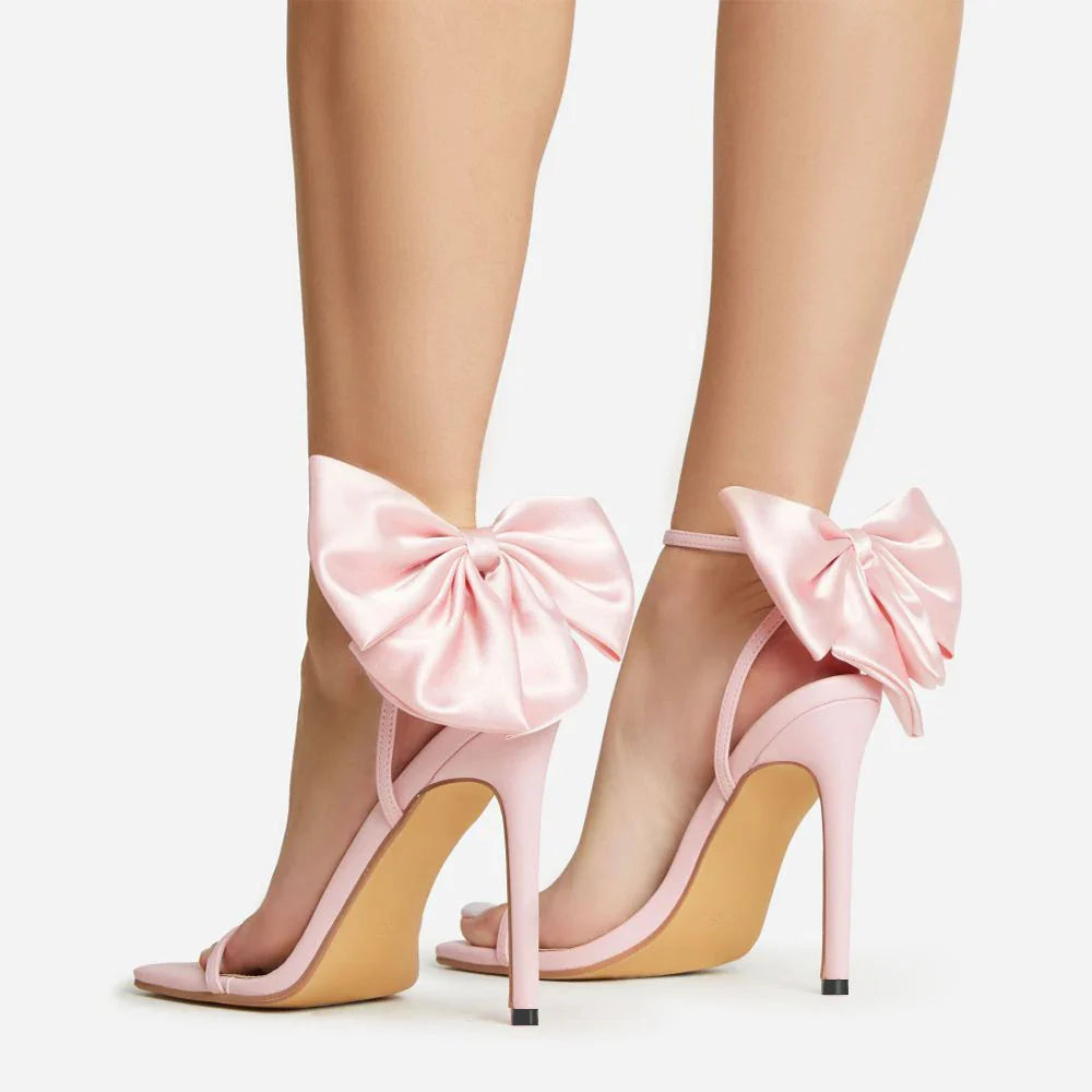 Aneikeh 2026 Summer PU Butterfly-Knot Sandals Square Toe Thin Heels Party Shallow Concise Sweet Buckle Strap Adult Open  Pleated
