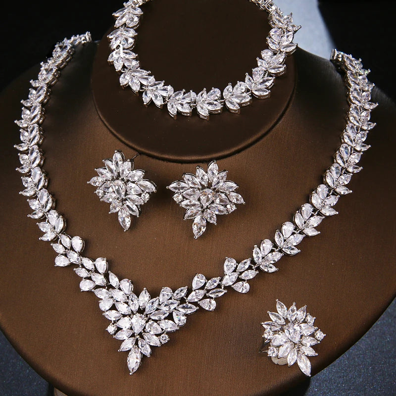 Luxury Brands CZ Zirconia Necklaces Jewelry Sets for Women 2022 Silver Color Marquise Dubai Wedding Jewelry Set Bijoux Femme