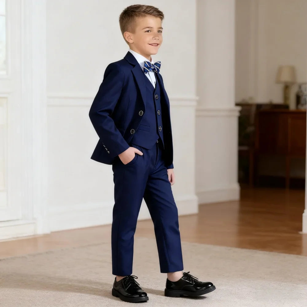 Elegant Navy Boys Suit For Wedding Teenager Kids Formal Ceremony Tuxedo Dress Children Photography Blazer Party Suit