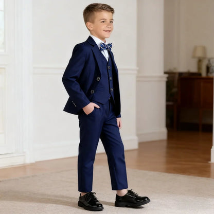 Elegant Navy Boys Suit For Wedding Teenager Kids Formal Ceremony Tuxedo Dress Children Photography Blazer Party Suit