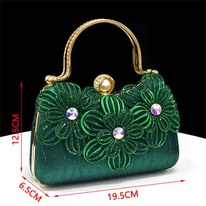 Novos Scarpins e Bolsa Italianos Para Festa 2026 Estilo INS Bico Fino Salto Alto Elegante Strass Verde Cunhado Feminino