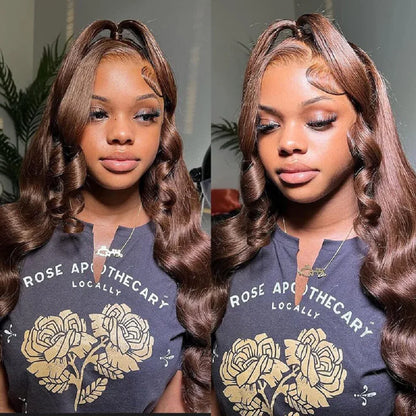 200 Density 30 38Inch Chocolate Brown Body Wave Human Hair Wigs Brazilian 13x6 HD Lace Frontal Wigs #4 Color 13x4 Lace Front Wig