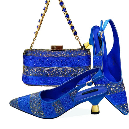 Fashionable Party Shoes and Bags Nigerian Women’s Party Suit Medium Heel Pointed Toe Women’s Shoes and Same Color Bag