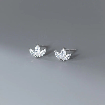 925 Sterling Silver Shiny Small Leaf Zircon Stud Earrings for Women Fashion Korean Teen Crown Piercing Pendientes Jewelry