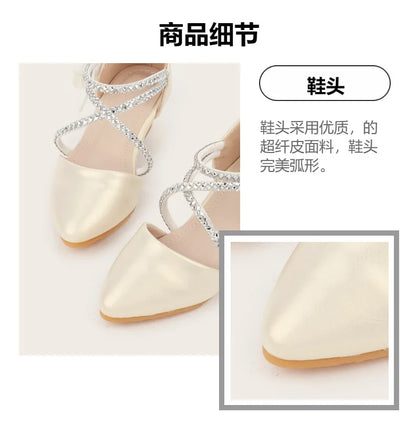 2025 Summer New Fashion Flower Girls' Princess Shoes Crystal Performance Children's Sandals Pointed Toe Children's High Heels