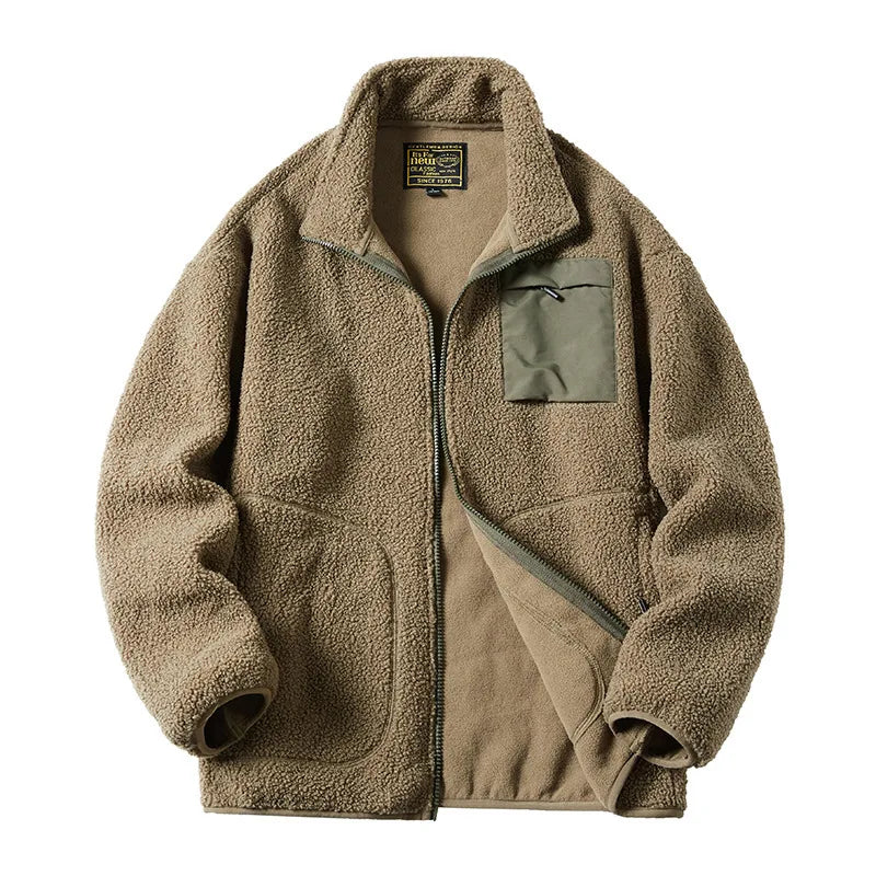 Casaco Masculino Grosso de Moletom Forrado Jaquetas Masculinas de Moletom Berbere Gola Alta Vintage de Lã Polar Casaco de Inverno Quente 패딩