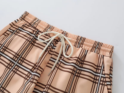 Men's Summer Elastic Digital Print Plaid Beach Board Shorts Men Checkered Beach Short Pants for Vacation