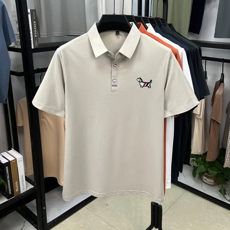 Hot Quality Man Short-Sleeved Polo Shirt Lapel Button Dog Embroidery Spring Casual Elegance T-Shirt Simple Business MensClothing